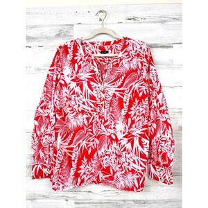 Talbots Womens XL Red White Tropical Lightweight Summer Cotton Pullover Shirt